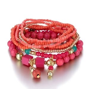 8 pcs Bohemian Beads Fushia Charm Bracelet Handmade. New
